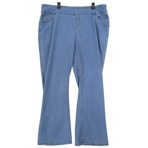 Womens Blue Pull On Flare Jeans‎ Stretchy Comfort Denim Pants Medium Wash 2639